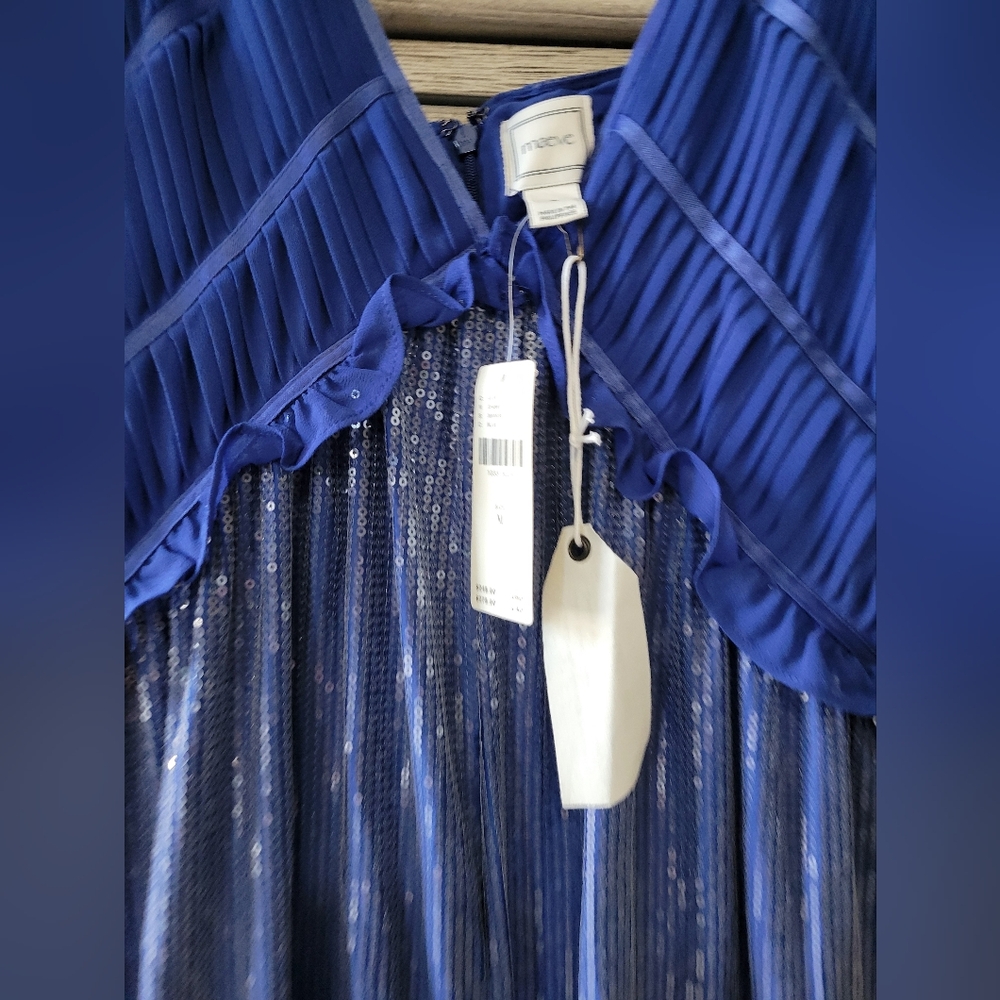 Maeve By Anthropology Blue Fluid Shine Ruffle Jumpsuit. New With Tags - Picture 7 of 10